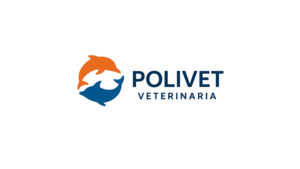 logo de veterinaria polivet son dos delfines rodeandose y dice polivet veterinaria